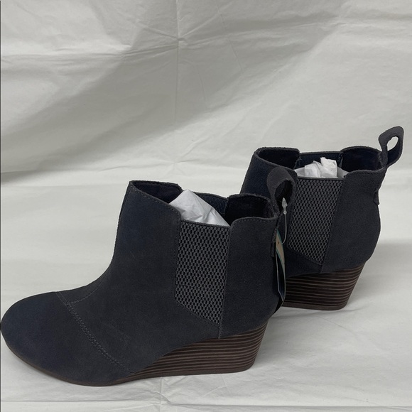 TOMS Charcoal Suede Wedge Booties - Picture 4 of 12